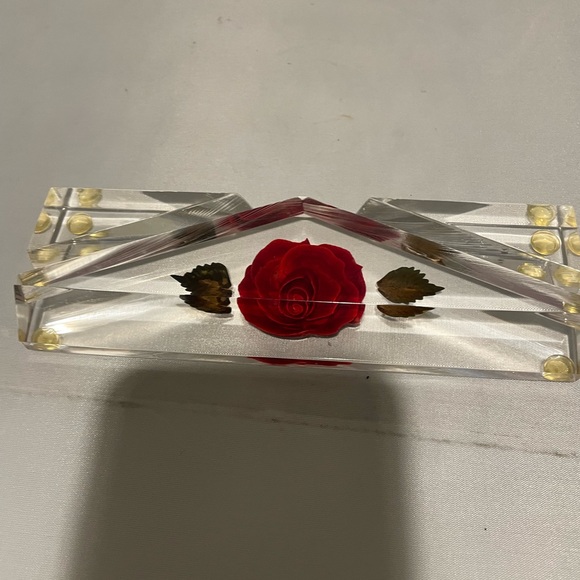 Vintage Red Rose Bircraft-Style Business Card Recipe Holder Clear Lucite Acrylic - Picture 11 of 12